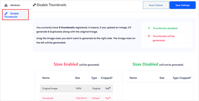 Select the Disable Thumbnails option from the column on the left Select the Disable Thumbnails option from the column on the left