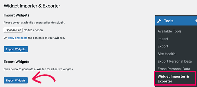 Exportera widgetinställningar