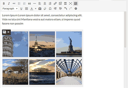 Aperçus de galerie en direct dans l'éditeur d'articles