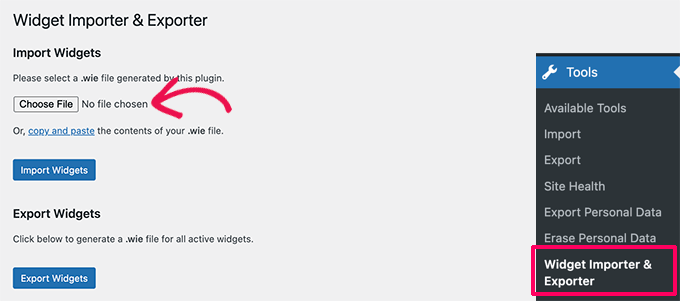 Importera widgetinställningar