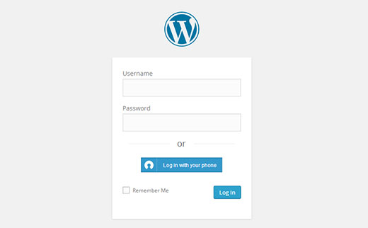 Butonul de autentificare cu clef pe ecranul de autentificare WordPress