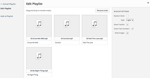 Organisation d'une playlist dans le téléchargeur de médias WordPress