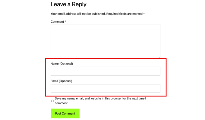 Optional name and email in comments Optional name and email in comments