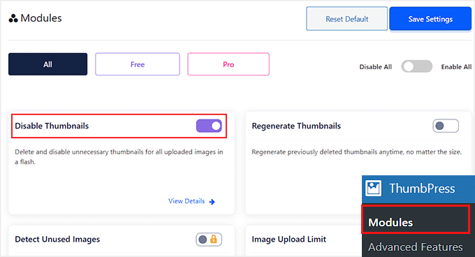 Toggle the Disable Thumbnails switch Toggle the Disable Thumbnails switch
