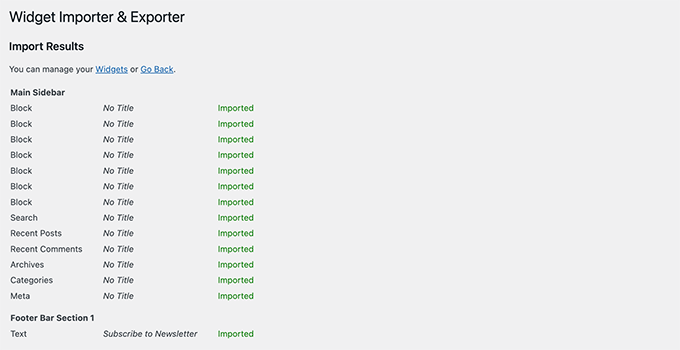 Widgetar importerade