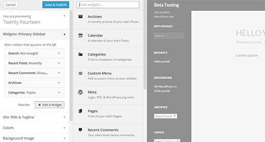 Personnaliseur de widgets dans WordPress 3.9