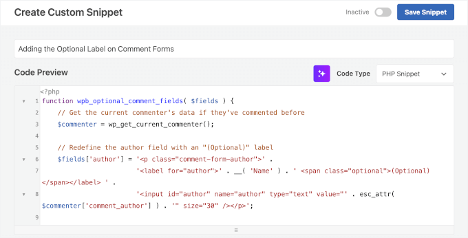 Adding the optional label Adding the optional label