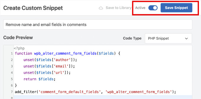 Save custom snippet Save custom snippet
