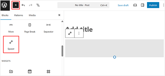 Ajouter le bloc Espaceur dans WordPress