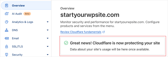 Cloudflare success message Cloudflare success message