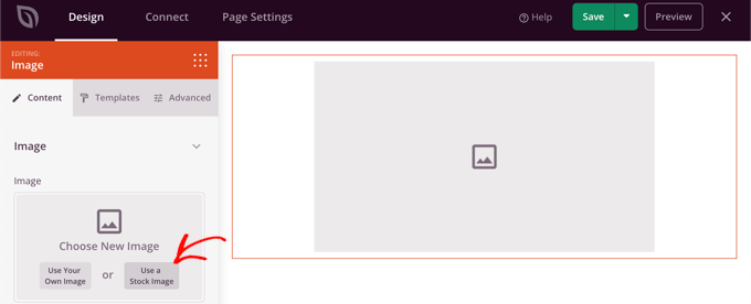 Tryck på knappen 'Använd en lagerbild' i SeedProd