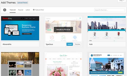 Écran d'ajout de nouveau thème amélioré dans WordPress 3.9