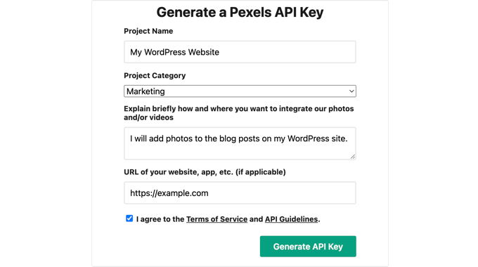 Låt Pexels veta hur du planerar att använda bilderna