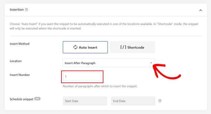 Selecciona Auto-Insertar Insertar después del párrafo para insertar el anuncio dentro del contenido de la publicación