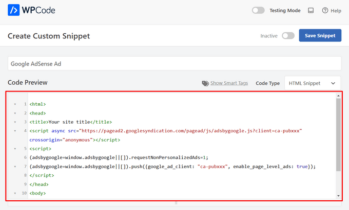 Copy and paste ad code into Code Preview box Copy and paste ad code into Code Preview box
