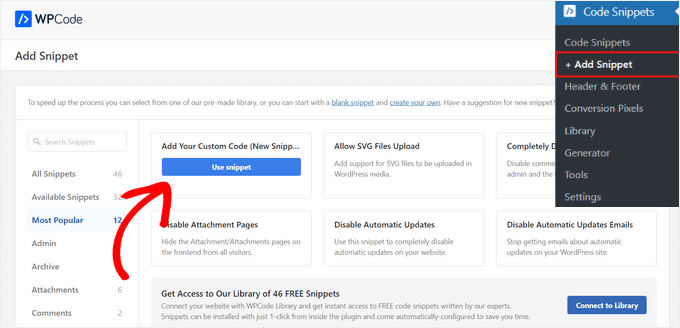 Choose the Custom Code option in the WPCode library to insert an ad Choose the Custom Code option in the WPCode library to insert an ad