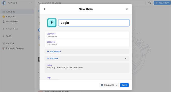 Aggiungi password in 1Password Aggiungi password in 1Password
