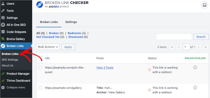 リンク切れチェッカーのリンク切れリスト
