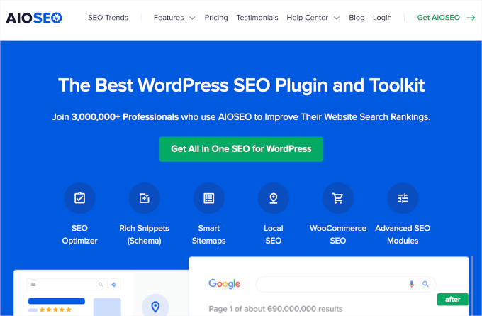 AIOSEO's homepage AIOSEO's homepage
