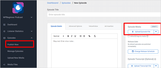 Upload podcast episode