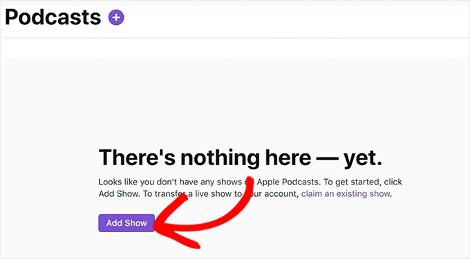 Click the Add Show button in Apple Podcasts