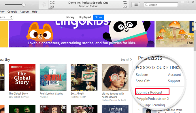 Submit podcast to iTunes