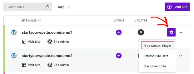 Masquer l'option du plugin Solid Central