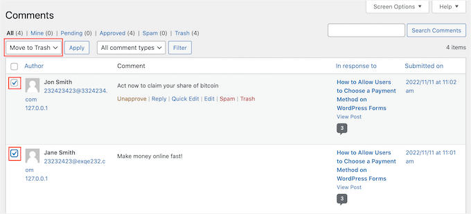 Eliminar comentarios en bloque en WordPress