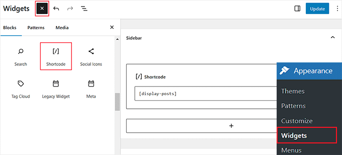 Add shortcode to a widget area