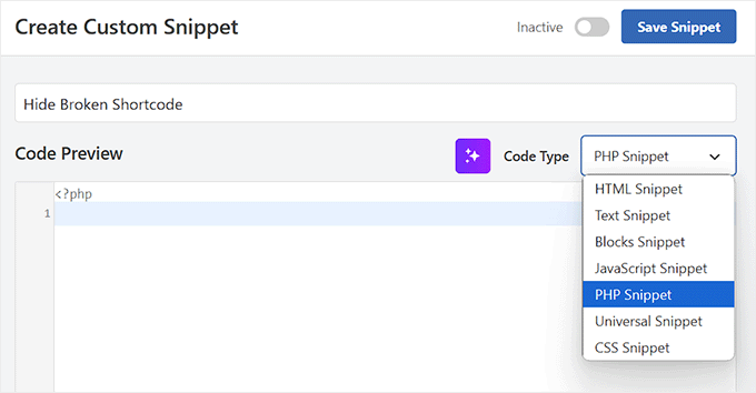 Choose PHP Snippet for hiding broken shortcode
