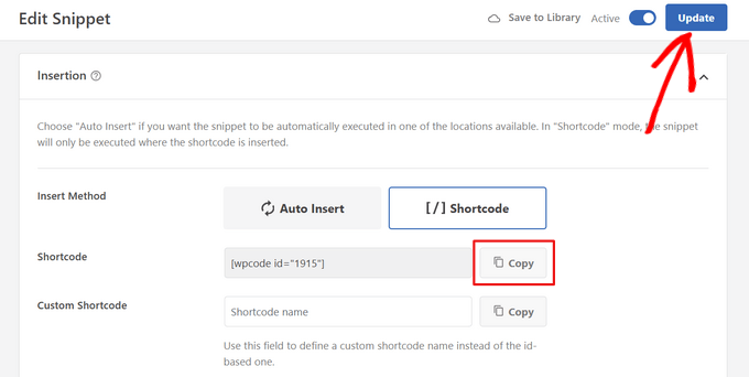 Den Shortcode kopieren