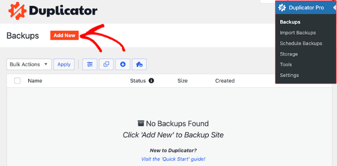 Adding a New Backup in Duplicator Adding a New Backup in Duplicator
