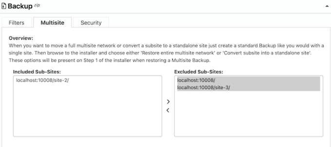 duplicator-backup-included-excluded-subsites Choosing the Sub-sites to Back Up in a Multisite Backup in Duplicator