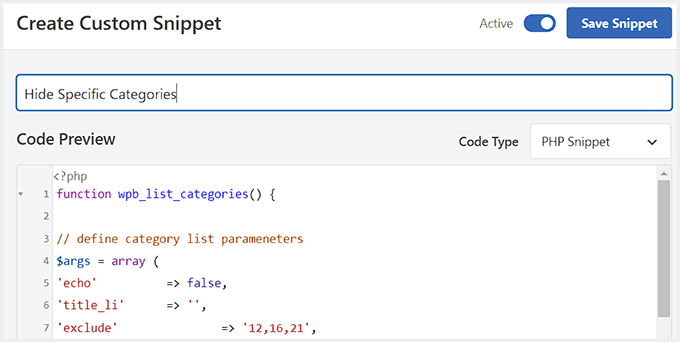 Bestimmte Kategorien ausblenden
