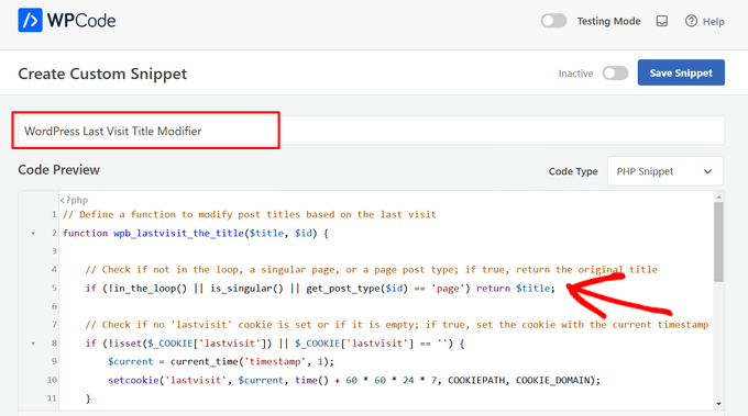 Add title and paste code snippet for highlighting new posts
