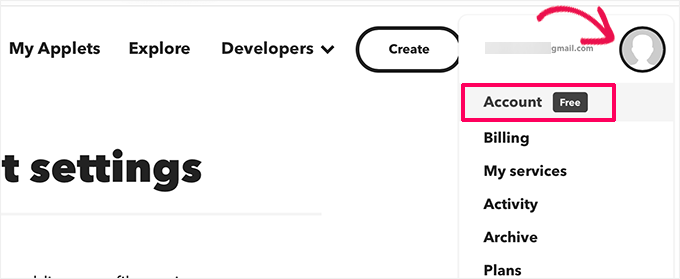IFTTT account settings IFTTT account settings