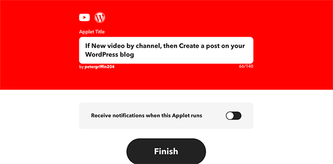 Finalize IFTTT recipe Finalize IFTTT recipe