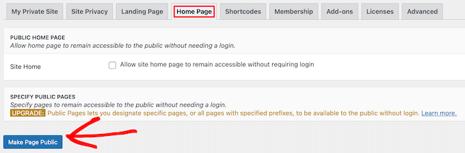 Optional make home page public