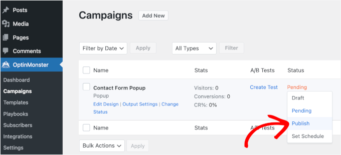 キャンペーンのステータスを変更する