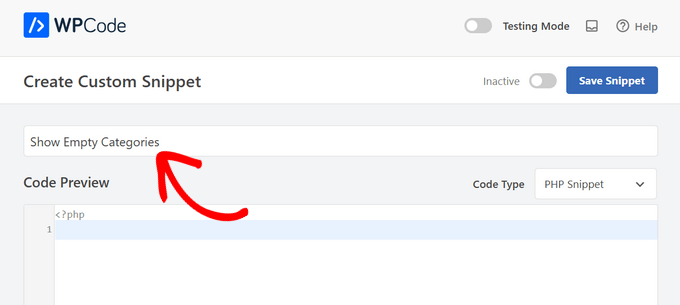 Titel für den Snippet mit leeren Kategorien hinzufügen