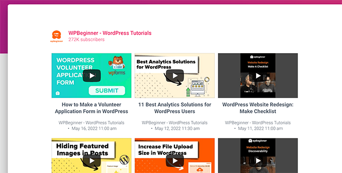 YouTube videos displayed in a grid layout YouTube videos displayed in a grid layout