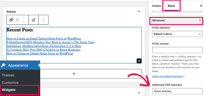 Adding custom CSS class to widgets in Block Editor Adding custom CSS class to widgets in Block Editor