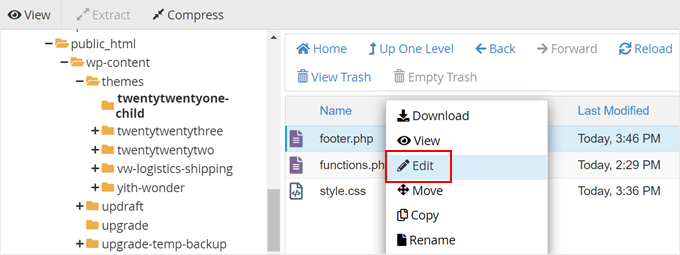 Editing footer.php in Bluehost file manager Editing footer.php in Bluehost file manager