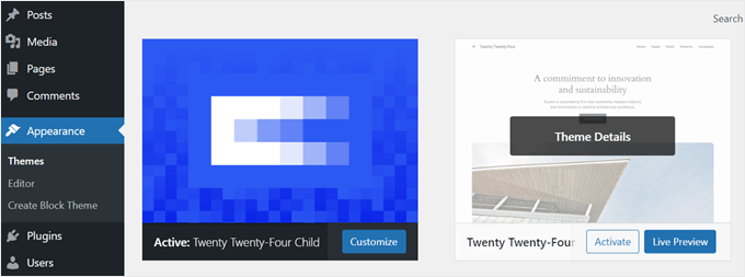 Seeing the newly created child theme made with the Create Block Theme plugin Seeing the newly created child theme made with the Create Block Theme plugin