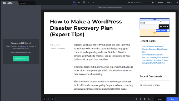 CSS Hero interface CSS Hero interface