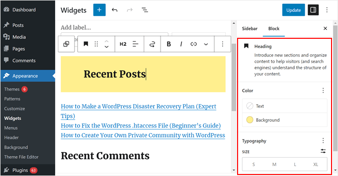 The default WordPress widget styling options The default WordPress widget styling options