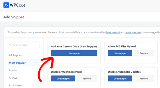 Yeni özel kod parçacığınızı WPCode'a ekleyin Yeni özel kod parçacığınızı WPCode'a ekleyin