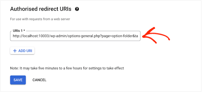 Adicionando seu site como uma URL direta autorizada Adicionando seu site como uma URL direta autorizada