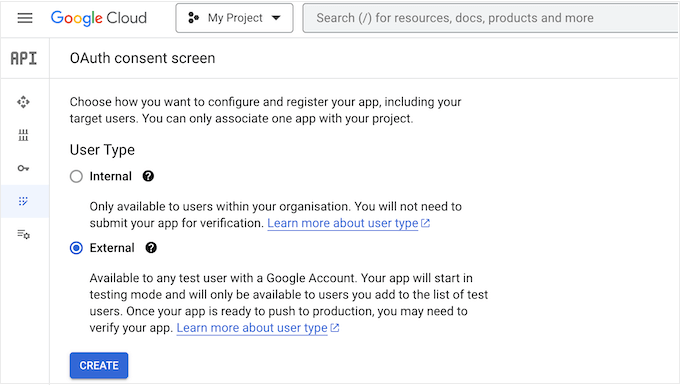Criando um aplicativo Google interno ou externo Criando um aplicativo Google interno ou externo