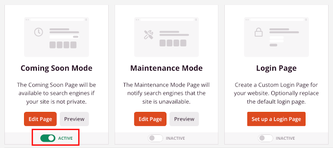 Attivazione della pagina "Coming Soon"